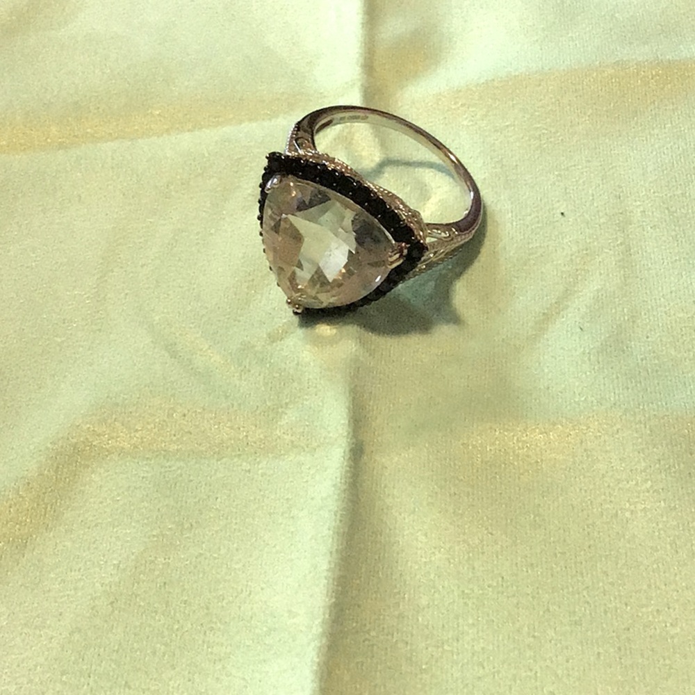 11” cz silver triangle shape onyx Ring